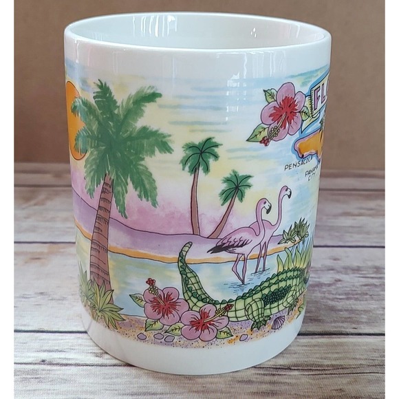Florida Mug Dolphins Flamingos Gator Map American Gift Collector Souvenir A3 - Picture 3 of 3